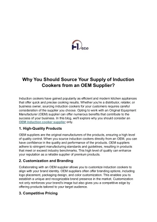 Why You Should Source Your Supply of Induction Cookers from an OEM Supplier