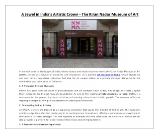 A Jewel in India's Artistic Crown - The Kiran Nadar Museum of Art