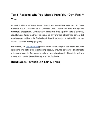 Top 5 Reasons Why You Should Have Your Own Family Tree