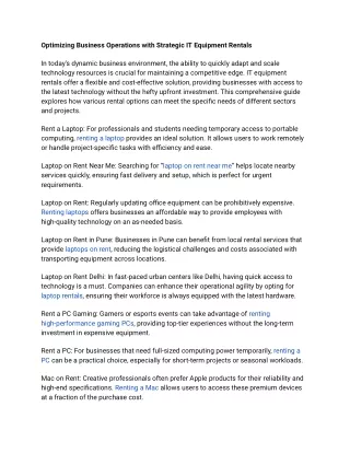 Optimizing Business Operations with Strategic IT Equipment Rentals