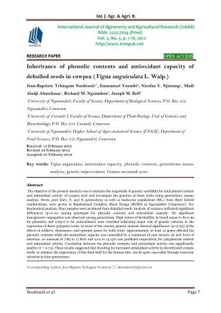 Inheritance of phenolic contents and antioxidant capacity of dehulled seeds in cowpea (Vigna unguiculata L. Walp.)