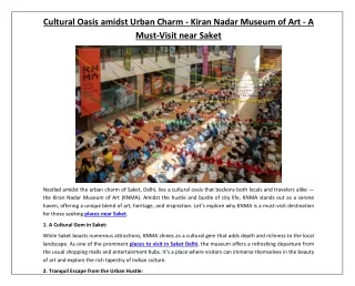 Cultural Oasis amidst Urban Charm - Kiran Nadar Museum of Art - A Must-Visit near Saket