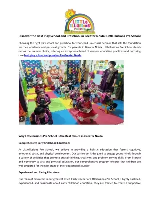 Top Play School and Preschool in Greater Noida | Littleillusions Pre School