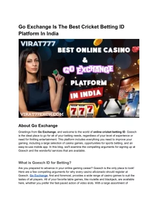 Go Exchange Is The Best Cricket Betting ID Platform In India