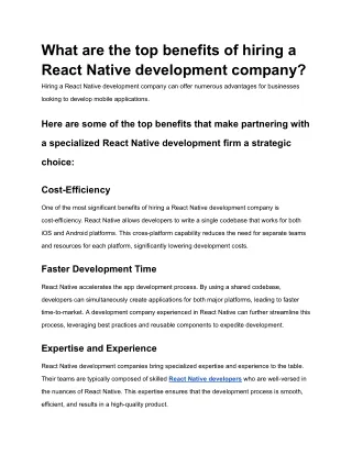What are the top benefits of hiring a React Native development company?