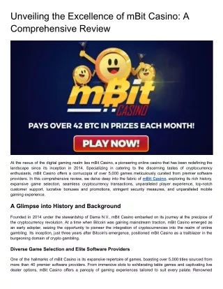 Unveiling the Excellence of mBit Casino_ A Comprehensive Review