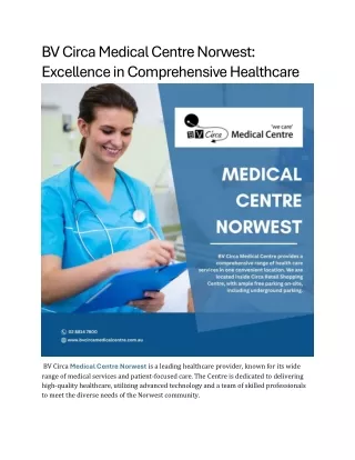 BV Circa Medical Centre Norwest Excellence in Comprehensive Healthcare