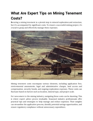 What Are Expert Tips on Mining Tenement Costs