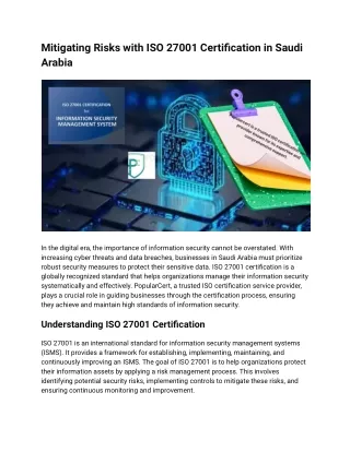 Mitigating Risks with ISO 27001 Certification in Saudi Arabia