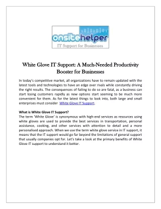 White Glove IT Support: A Much-Needed Productivity Booster for Businesses