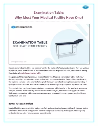 Examination Table - Why Must Your Hospital or Medical Facility Have One