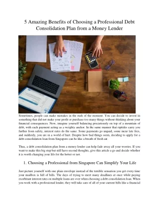 5 Amazing Benefits of Choosing a Professional Debt Consolidation Plan from a Money Lender