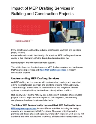 Impact of MEP Drafting Services in Building and Construction Projects