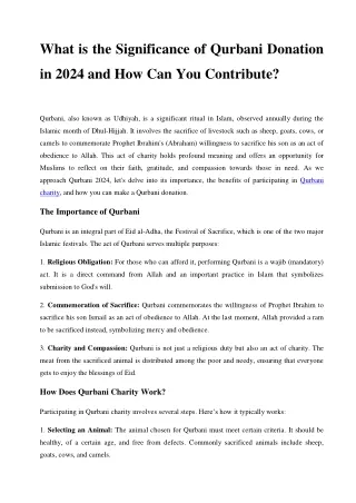 What is the Significance of Qurbani Donation in 2024 and How Can You Contribute