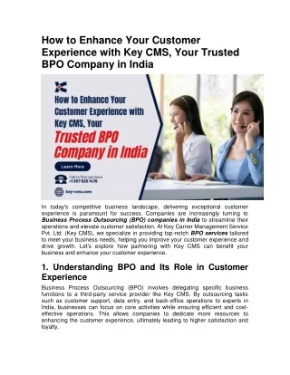 How to Enhance Your Customer Experience with Key CMS, Your Trusted BPO Company in India