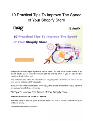 Must-Try these Tips for Improving Your Shopify Store's Speed