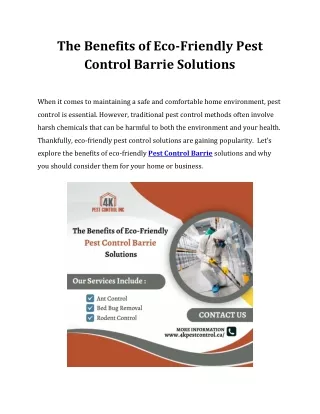 The Benefits of Eco-Friendly Pest Control Barrie Solutions