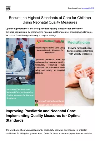 Ensure the Highest Standards of Care for Children Using Neonatal Quality Measures