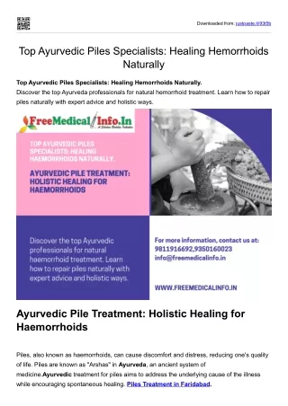 Top Ayurvedic Piles Specialists Healing Hemorrhoids Naturally