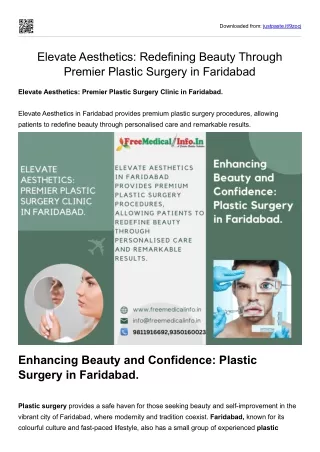 Elevate Aesthetics Redefining Beauty Through Premier Plastic Surgery in Faridabad