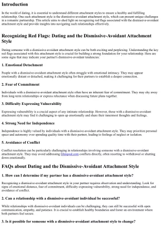 Recognizing Red Flags: Dating and the Dismissive-Avoidant Attachment Style