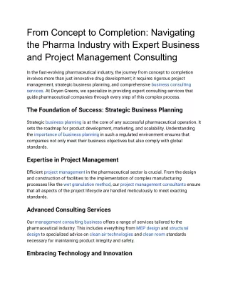 From Concept to Completion - Navigating the Pharma Industry with Expert Business and Project Management Consulting