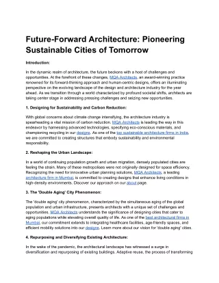 Future-Forward Architecture - Pioneering Sustainable Cities of Tomorrow