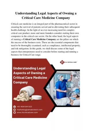 Understanding Legal Aspects of Owning a Critical Care Medicine Company