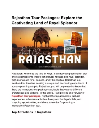 Rajasthan Tour Packages_ Explore the Captivating Land of Royal Splendor - Google Docs