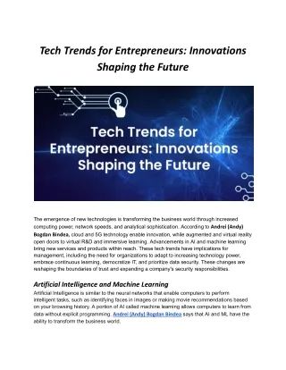 Innovations Shaping the Future: Andy Bindea's Insights