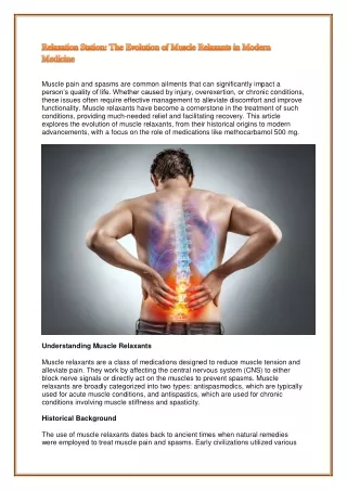 Relaxation Station: The Evolution of Muscle Relaxants in Modern Medicine