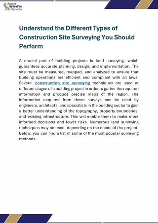 Understand the Different Types of Construction Site Surveying You Should Perform