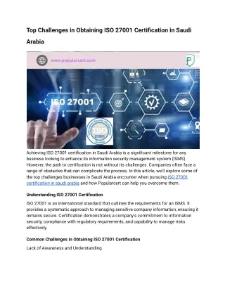 Top Challenges in Obtaining ISO 27001 Certification in Saudi Arabia