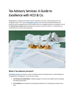 Tax Advisory Services: A Guide to Excellence with HCO & Co.