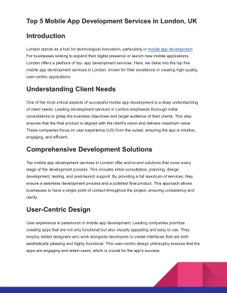 Top 5 Mobile App Development Services in London, UK