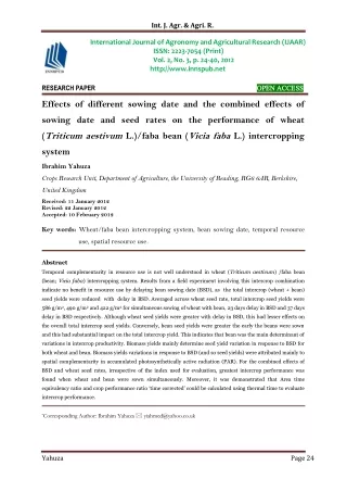 Effects of different sowing date and the combined effects of sowing date and seed rates on the performance of wheat (Tri