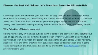 Discover the Best Hair Salons: Let's Transform Salons for Ultimate Hair