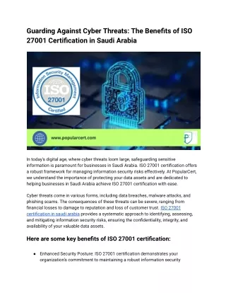 Guarding Against Cyber Threats_ The Benefits of ISO 27001 Certification in Saudi Arabia