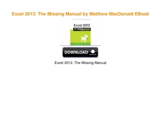 Excel 2013: The Missing Manual by Matthew MacDonald Book PDF EPUB