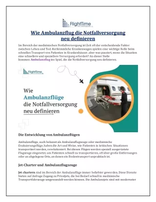 Wie Ambulanzflug die Notfallversorgung neu definieren