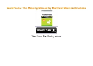 WordPress: The Missing Manual by Matthew MacDonald download ebook PDF EPUB