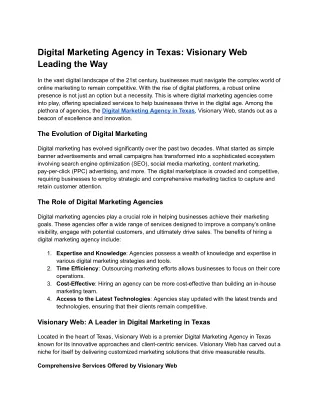 Digital Marketing Agency in Texas_ Visionary Web Leading the Way