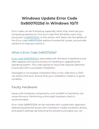 Error Code 0x8007025d