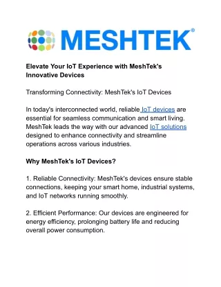_IoT Experience with MeshTek's