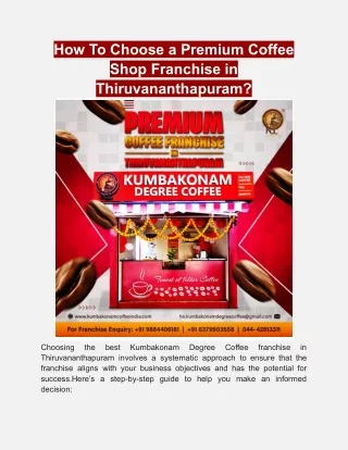 How To Choose Premium Coffee Shop Franchise in Thiruvananthapuram