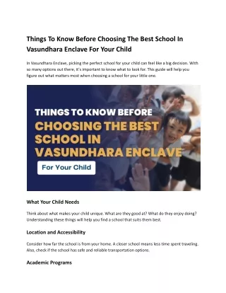 Things To Know Before Choosing The Best School In Vasundhara Enclave