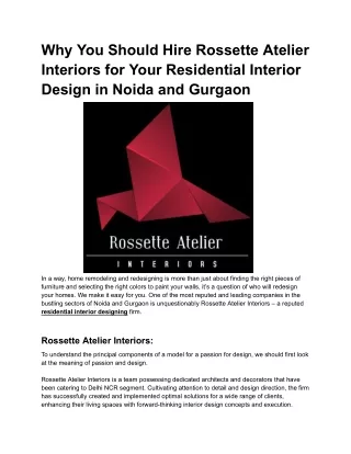 Why You Should Hire Rossette Atelier Interiors for Your Residential Interior Design in Noida and Gurgaon
