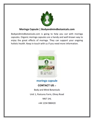 Moringa Capsule  Bodyandmindbotanicals