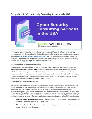 Cyber Security Consulting Services in the USA