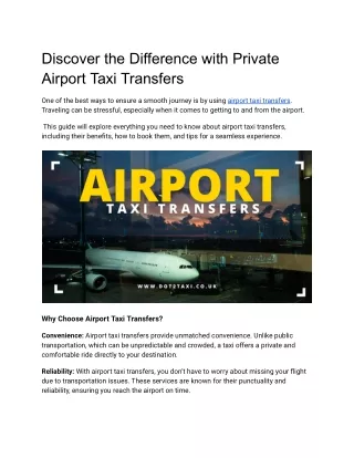 Discover the Difference with Private Airport Taxi Transfers